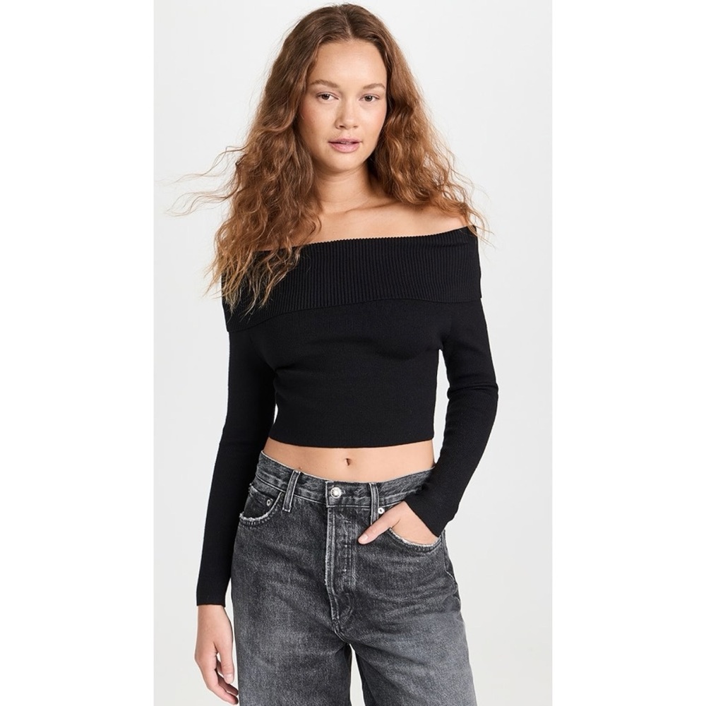NWT Line & Dot Heart Struck Sweater Off The Shoulder Black